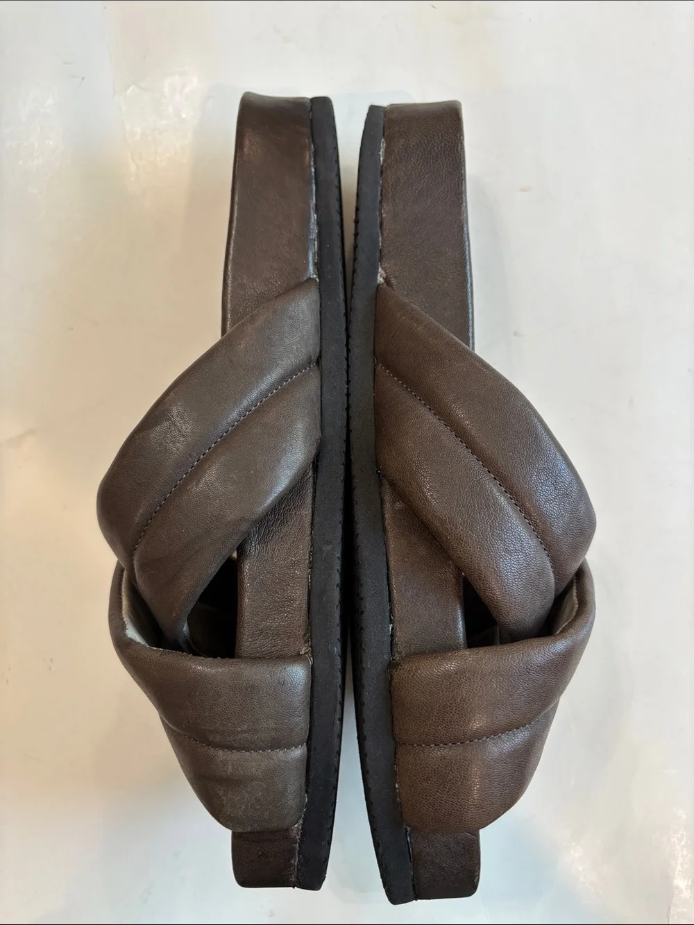 The Last Conspiracy Brown Leather Cross Strap Slides Sandals EU 40 Minimalist - Picture 8 of 13